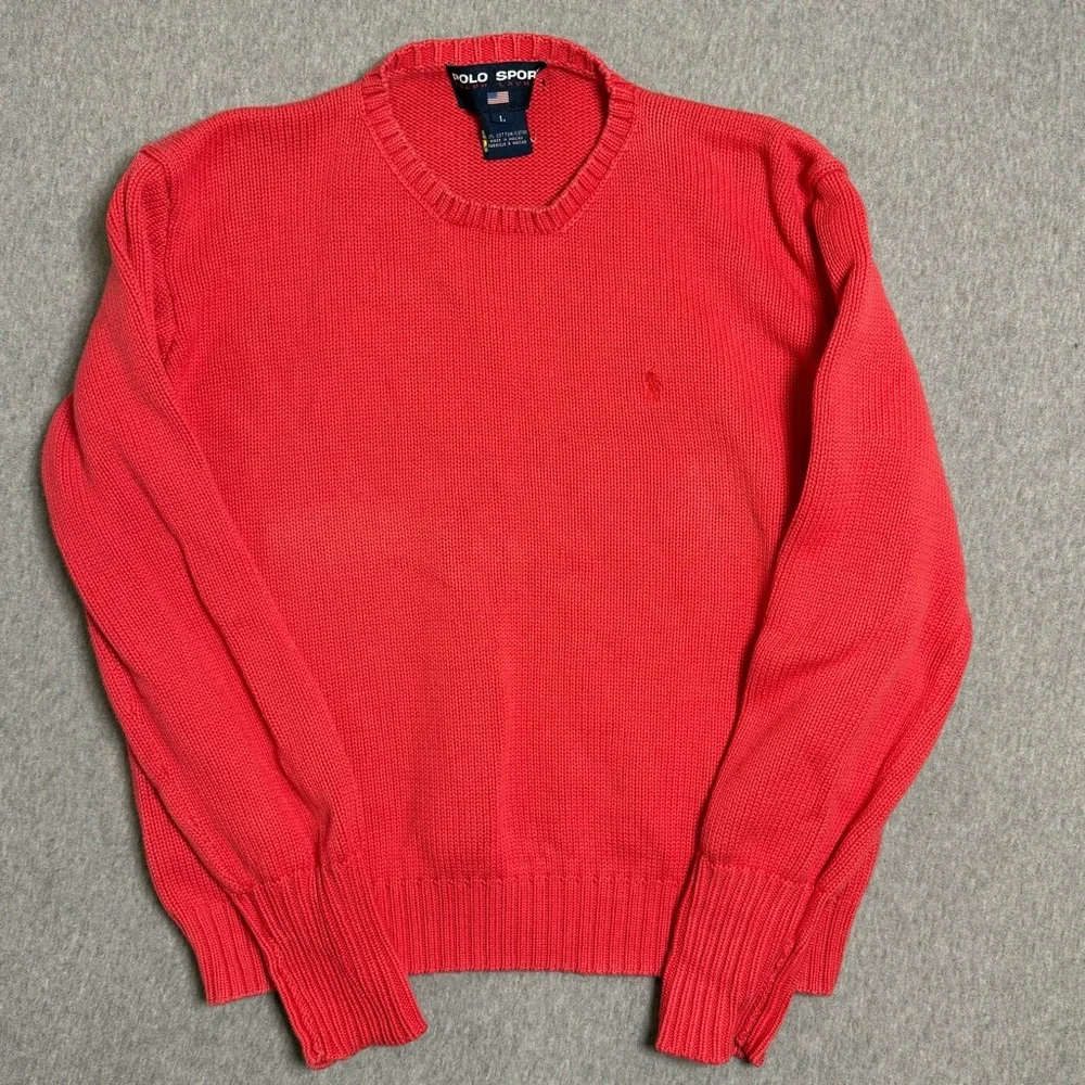 Vintage Polo Sport Ralph Lauren Sweater Red Women's Large L  Crewneck Pony Logo - Picture 2 of 7